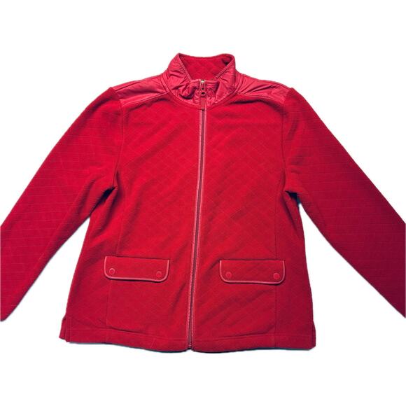 Talbots Zip-Up Textured Fleece Warm Cozy Winter Holiday Jacket Women Lp Red - Picture 1 of 7
